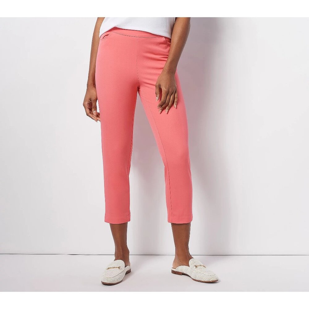 Isaac Mizrahi Live Petite 24/7 Stretch Crop Pant Women 26 Coral Cotton Blend NEW